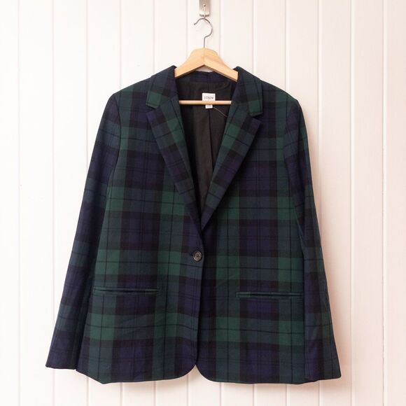 J. Crew Factory Black Watch Plaid One-Button Blazer Size 16 - Picture 2 of 9